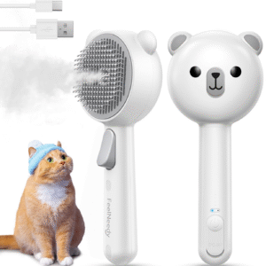 Cat Steam Brush for Indoor Cats with Release Button Dual Speed Spray USB Rechargeable
