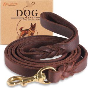 Leather Dog Leash 6Ft, Heavy Duty Dog Training Leash for Large and Medium Dogs, Soft and Strong Genuine Leather Braided Handmade Long Lead Leash for Dog Training, Brown