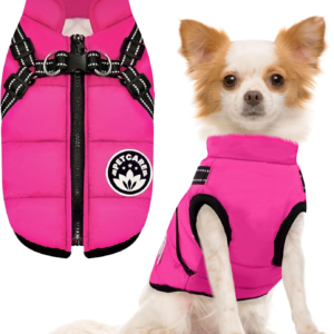 Winter Dog Coat with Harness Built in Waterproof Dog Jackets Warm Pet Fleece Vest Windproof Snow Jacket Snowsuit Reflective Dogs Cold Weather Coats for Puppy Small Medium Large Dogs Cats
