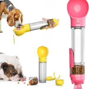 16.9Oz Portable Pet Water Bottle Food Container,Travel Drink Feeder Cup Food Dispenser with Poop Shovel 17Pcs Waste Bag,For Dog Pets Walking Hiking (Pink, 16.9Oz(500Ml))