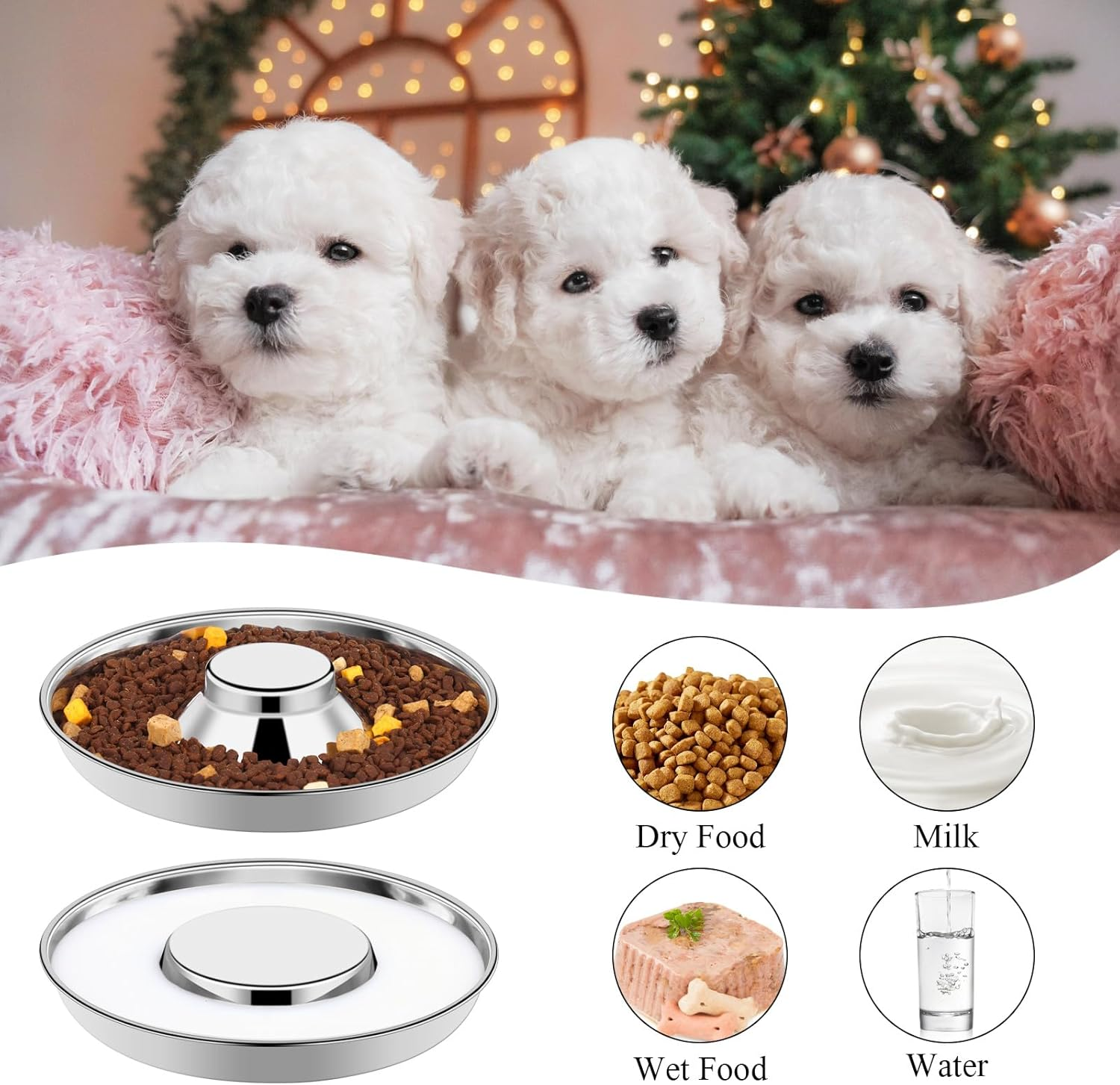 4 Pack Stainless Steel Puppy Bowls, Puppy Feeding Bowls for Litter, 10.2" Metal Dog Food and Water Bowl Set for Small Dogs Cats, Puppys Feeders for Multiple Puppies Kittens, Whelping Supplies - Image 4