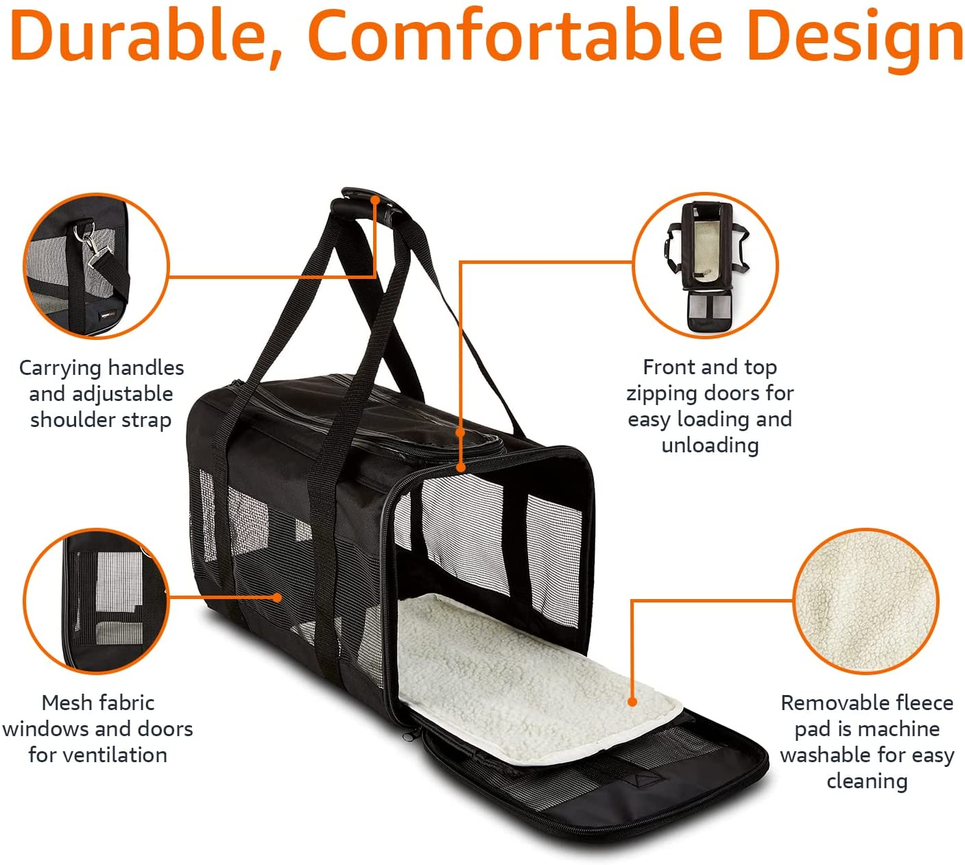 Soft-Sided Mesh Pet Travel Carrier for Dog, Cat, up to 22 Pounds, 19.7" L X 12" W X 12" H, Black - Image 3