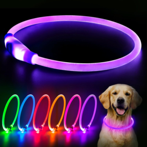 LED Dog Collar, USB Rechargeable Glowing Lighted up Collar, Cuttable Water-Resistant TPU Safety Collar Lights for Small Medium Large Dogs (Purple)