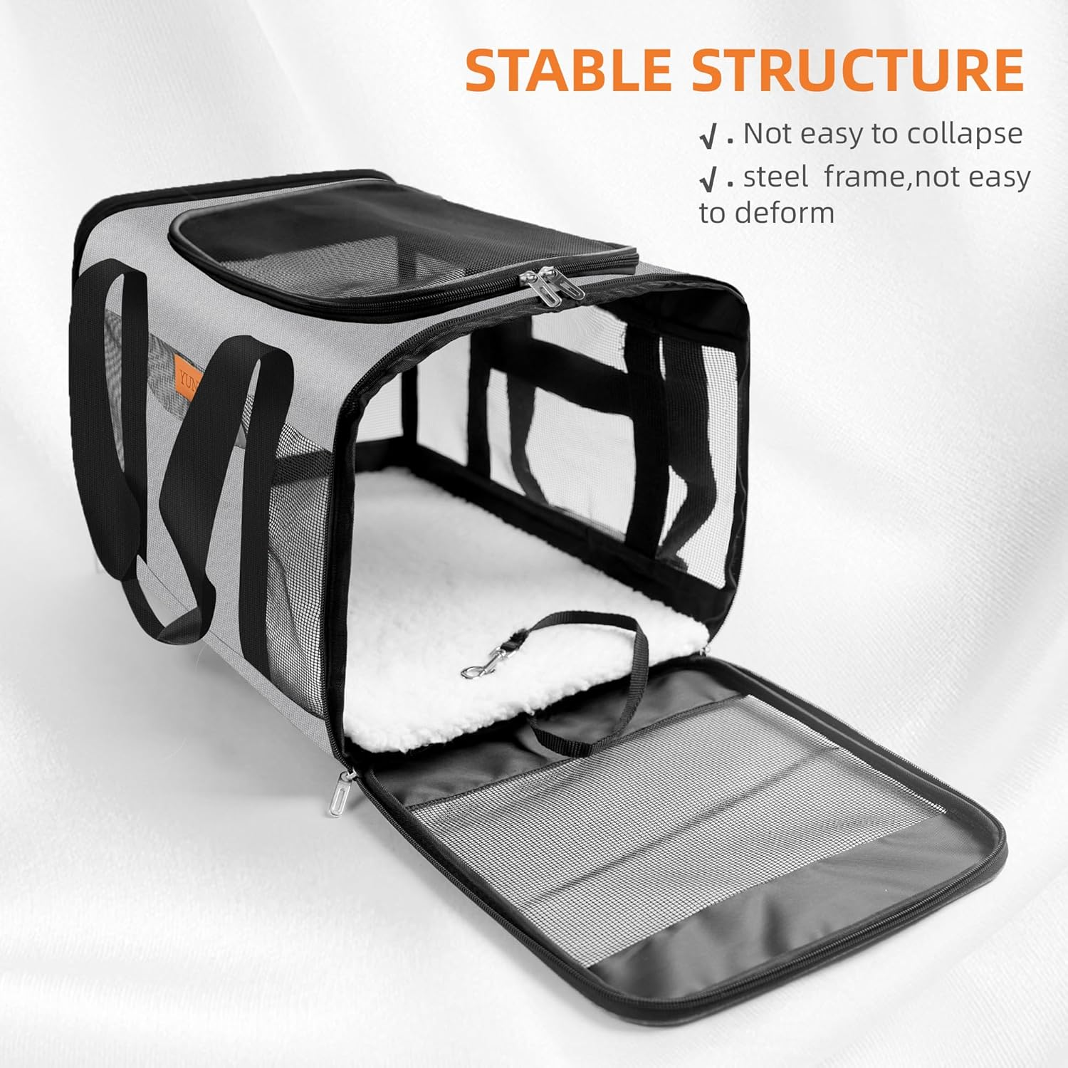 Soft-Sided Cat & Dog Carrier for Pets up to 15 Lbs, Airline Approved Collapsible Travel Puppy Carrier with Lightweight Fabric Design (Grey) - Image 4