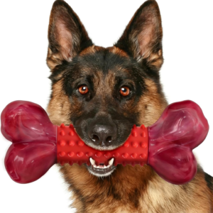 Tough Dog Toys for Aggressive Chewers Beef Flavor: 8" Dog Chew Bone for Large Breed, Nylon & Rubber Chew Toy for Medium Large Dogs
