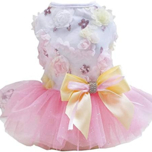 Puppy Skirt Dog Dresses for Small Dogs Princess Tutu Flower Sequin Dot Wedding Lace Luxury Bow Dresses for Small Dogs Girls Cats (M, Pink)