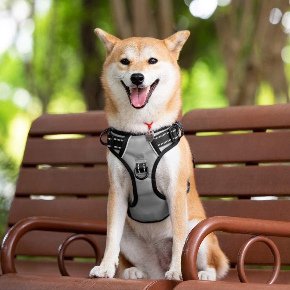 No Pull Dog Harness, Reflective Comfortable Vest Harness with Front & Back 2 Leash Attachments and Easy Control Handle Adjustable Soft Padded Pet Vest for Small to Large Dogs (Gray,M) - Image 5