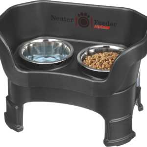 Neater Feeder Deluxe Mess Proof Dog Bowls Elevated Medium Sized Dogs (19-40 Lbs) Made in USA, No Spill Raised Dog Food Bowl Stand W/Leg Extension, Stainless Steel Food and Water Bowl Set, Black