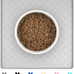 Dog Food Mat Anti-Slip Bowl Mats for Food and Water, Waterproof Silicone Pet Placemat with High Raised Edges, Non-Slip Puppy Feeding Tray for Small, Medium Large Cats Dogs, Gray, 11.8"X11.8"