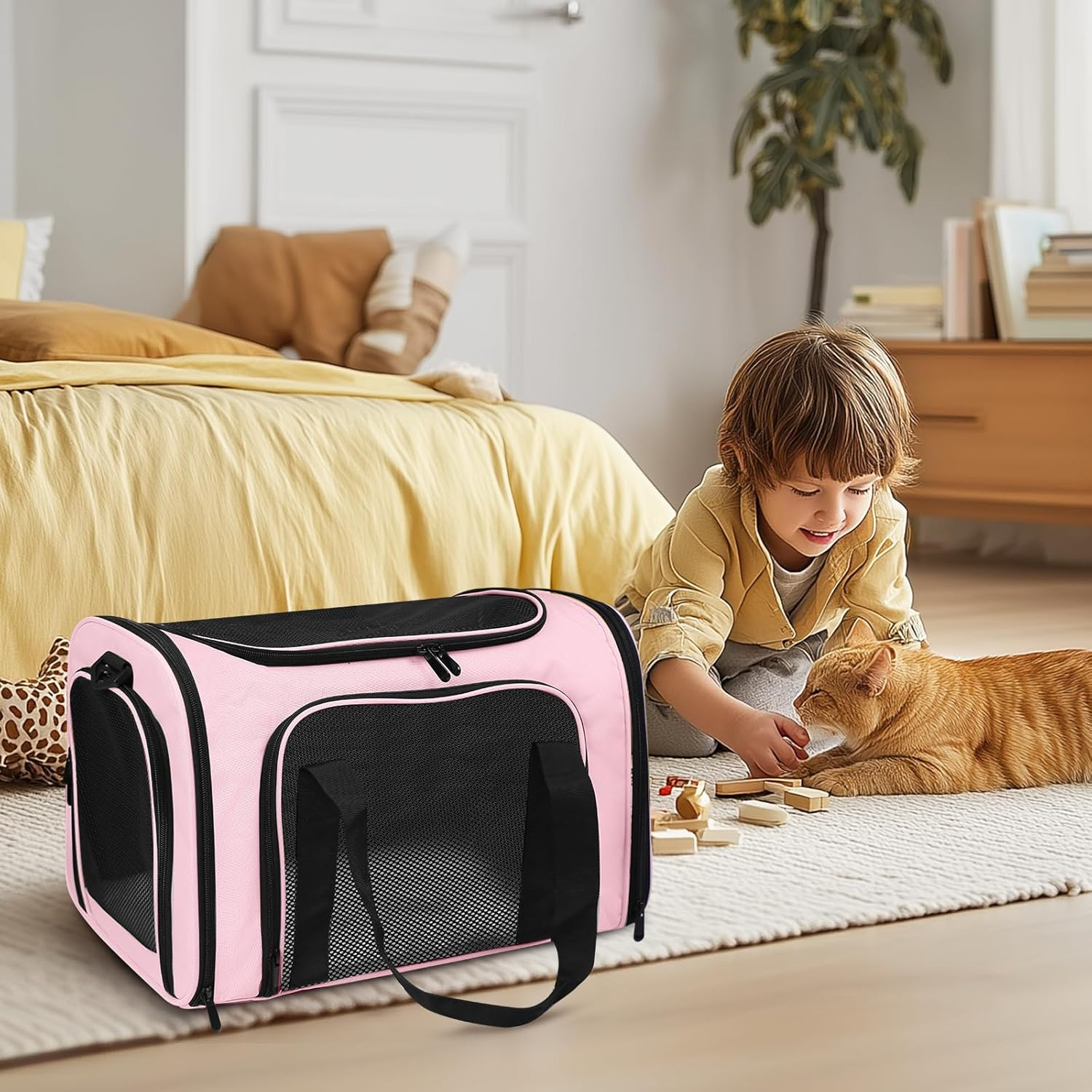 Cat Carrier Soft for Pets up to 15 Lbs, Cat Travel Bag Soft-Sided with Padded Shoulder Strap, Pet Dog Carriers for Small Dogs Travel Puppy Carry Airline Approved, Pink - Image 6