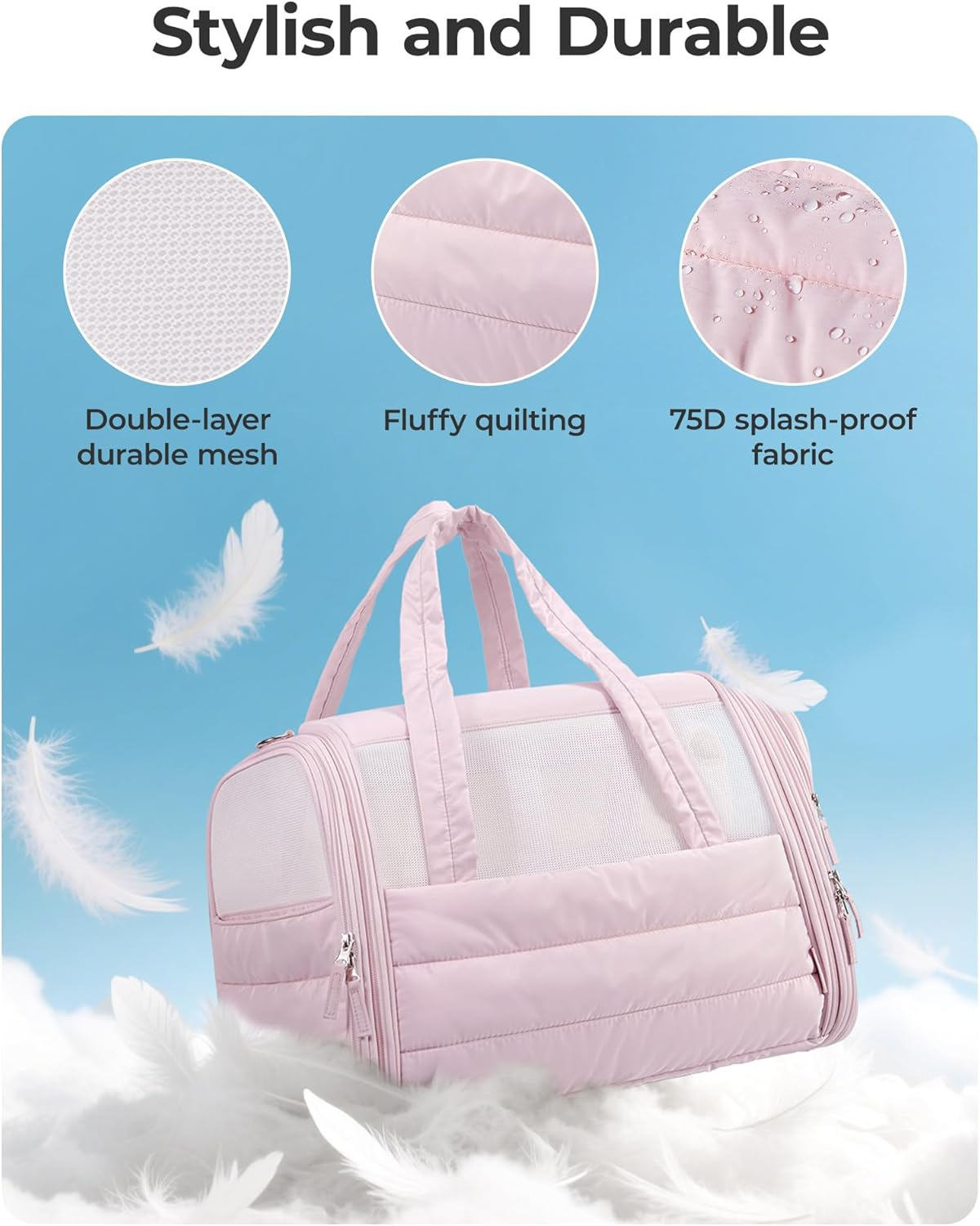 Cat Carrier: Soft-Sided Pet Carrier for Small Medium Cats Dogs Puppy Quilted Collapsible Puffy Travel Bag up to 20 Lbs Pink - Image 5
