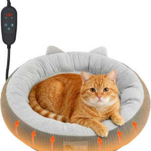 Heated Cat Bed Indoor Pets – Adjustable Temperature 86-131℉ Cat Heating Pad with Timer, Chew Resistant 87 Inch Cord, Washable Cover, round Cozy Donut Pet Bed for Small Cats Kittens Dogs