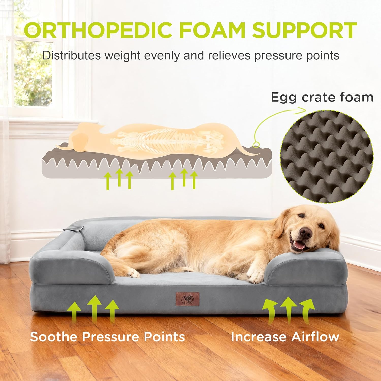 Orthopedic Dog Beds for Large Medium Dogs, Big Waterproof Memory Foam Pet Couch Bolster Bed with Removable Washable Cover, 36X27 Inch - Image 2