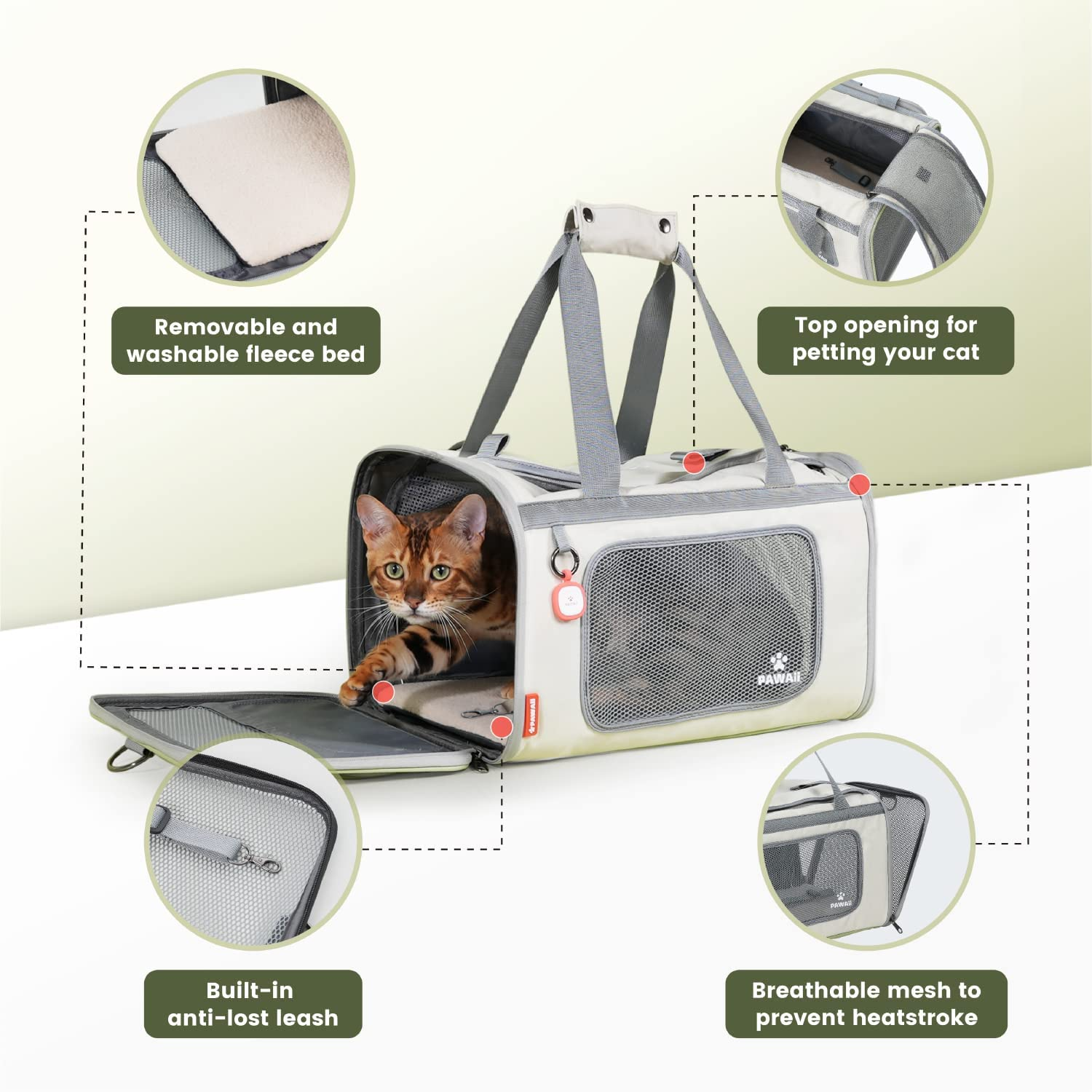 Cat Carrier with ID Tag, TSA Airline Approved Soft Sided Collapsible Pet Travel Carrier, Portable Comfortable Convenient Foldable Cat Travel Bag - Image 6