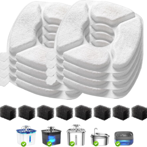 16 Pcs Cat Water Fountain Replacement Filters-8 Pack Cat Fountain Filters with 8 Pack Sponges, Enhanced Compatibility Pet Fountain Filter Fit for 95Oz/2.8L 135Oz/4L 67Oz/2L Pet Drinking Fountain