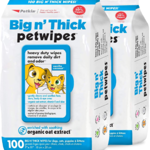 Large Pet Wipes for Dogs and Cats, 200 Count, Organic Oat Extract, Moistened with Gentle Cleaning Formula, Ideal for Home or Travel
