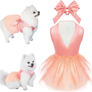 Summer Girl Dog Dress, Dog Silk Tulle Dress, Cute Princess Dogs Dresses with Bow, Lace Pet Birthday Party Outfit Puppy Tutu for Small Dogs, Fancy Puppy Clothes for Chihuahua Teacup Yorkie
