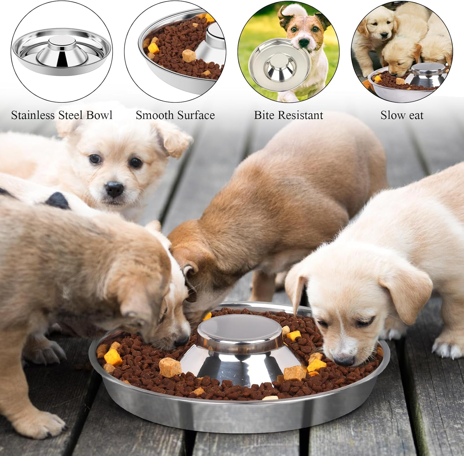 4 Pack Stainless Steel Puppy Bowls, Puppy Feeding Bowls for Litter, 10.2" Metal Dog Food and Water Bowl Set for Small Dogs Cats, Puppys Feeders for Multiple Puppies Kittens, Whelping Supplies - Image 3