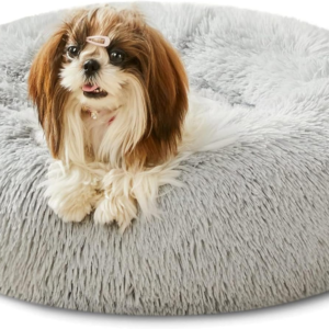 Calming Dog & Cat Bed, round Soft Anti-Anxiety Donut Cuddler Warming Cozy Fluffy Faux Fur Plush Cushion Bed for Small Medium Dogs and Cats (20"/24"/27"/30"), Smoke Grey