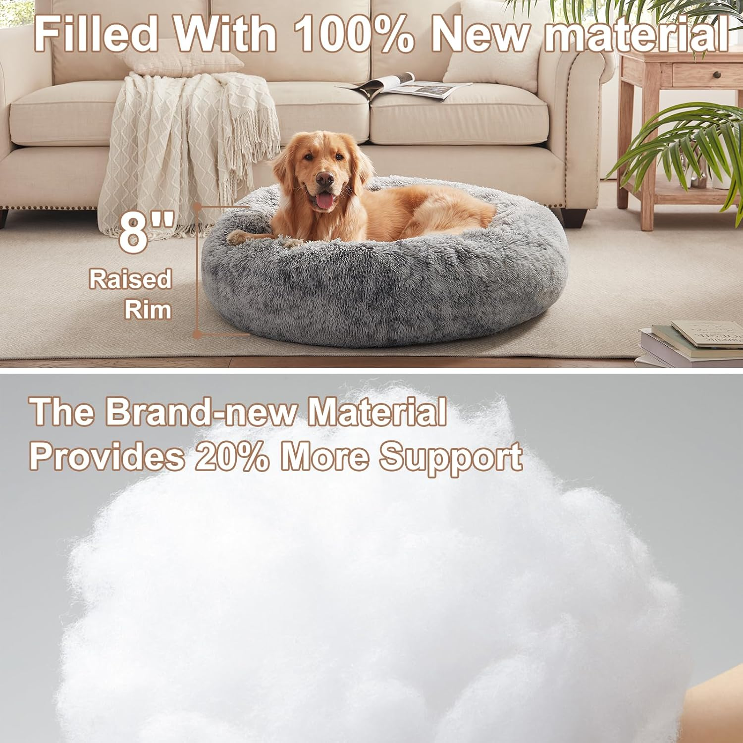36 Inches Donut Dog Bed for Large Dogs - Calming Fluffy round Pet Bed with Removable & Washable Cover,Fits up to 80 Lbs Pets (Dark Grey,Large) - Image 3