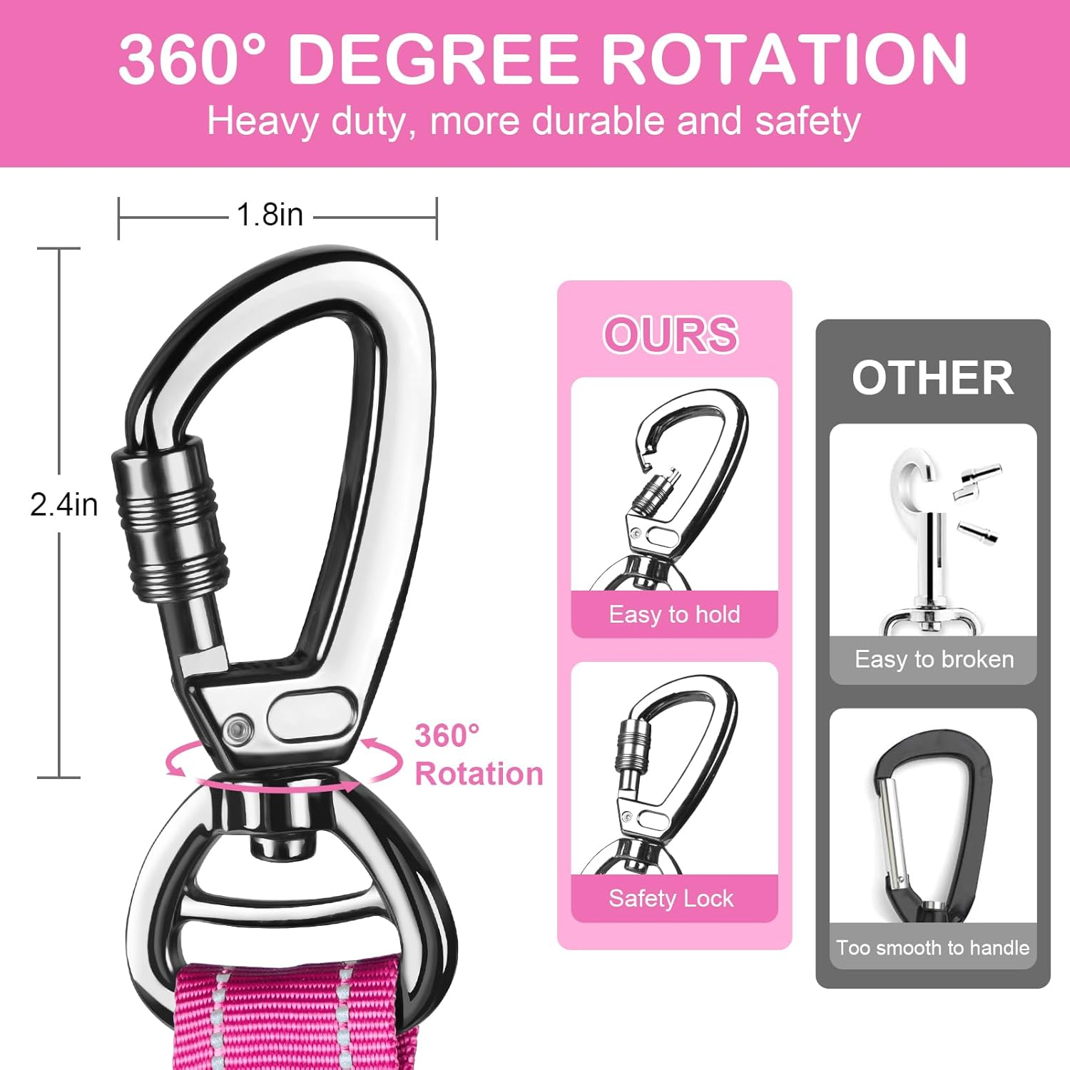 Heavy Duty Dog Leash for Medium Large Dogs That Pull,4-6Ft Shock Absorbing Bungee Tactical Dog Leash with Control Padded Handle and Car Seatbelt, Reflective Lead for Walking Training,Pink - Image 5