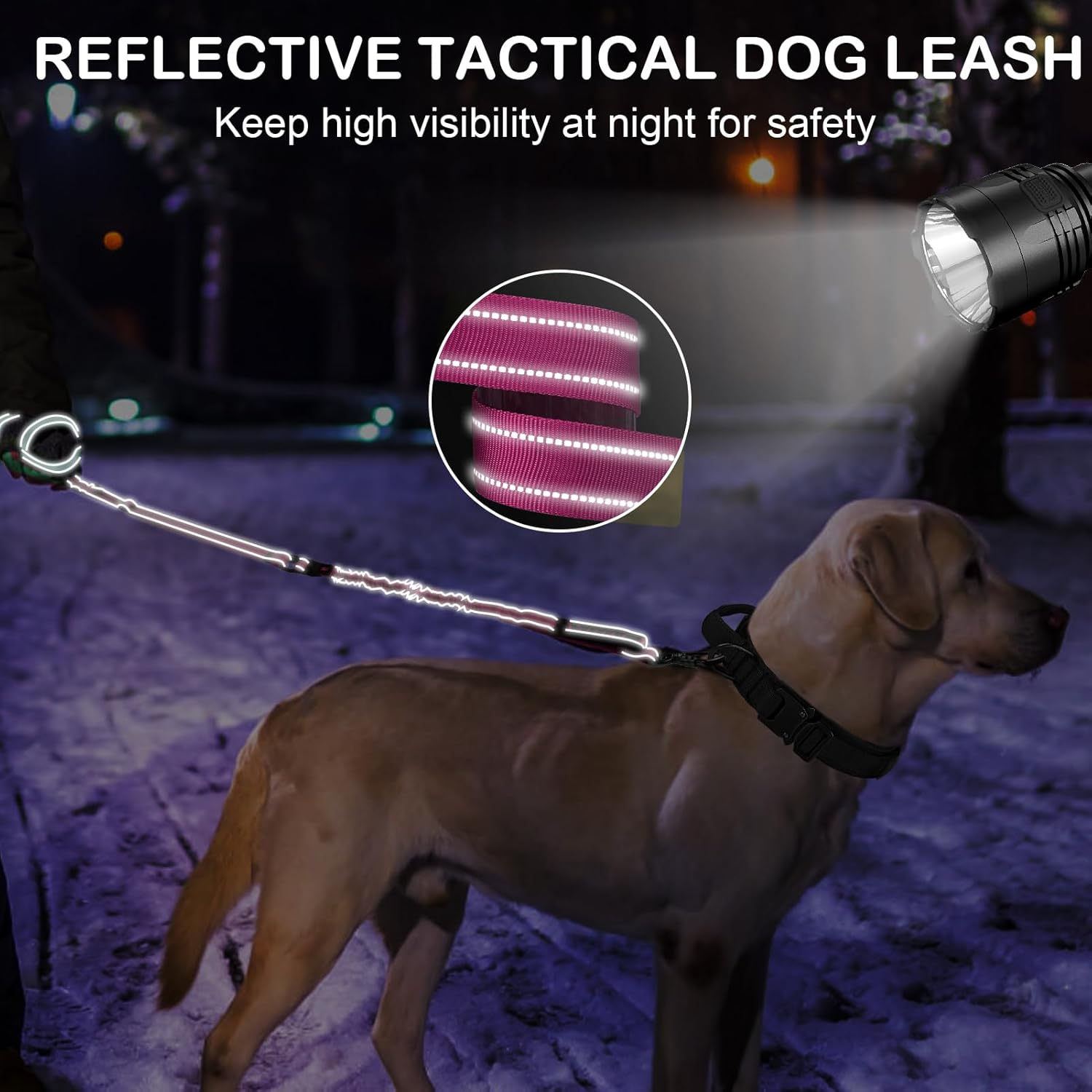 Heavy Duty Dog Leash for Medium Large Dogs That Pull,4-6Ft Shock Absorbing Bungee Tactical Dog Leash with Control Padded Handle and Car Seatbelt, Reflective Lead for Walking Training,Pink - Image 6