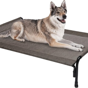 Outdoor Elevated Dog Bed, Raised Dog Cot for Large Dogs, Cooling Washable Waterproof Pet Hammock Beds with Slope Headrest, Breathable Mesh and Sturdy Frame, Large, Brown, CWC2204