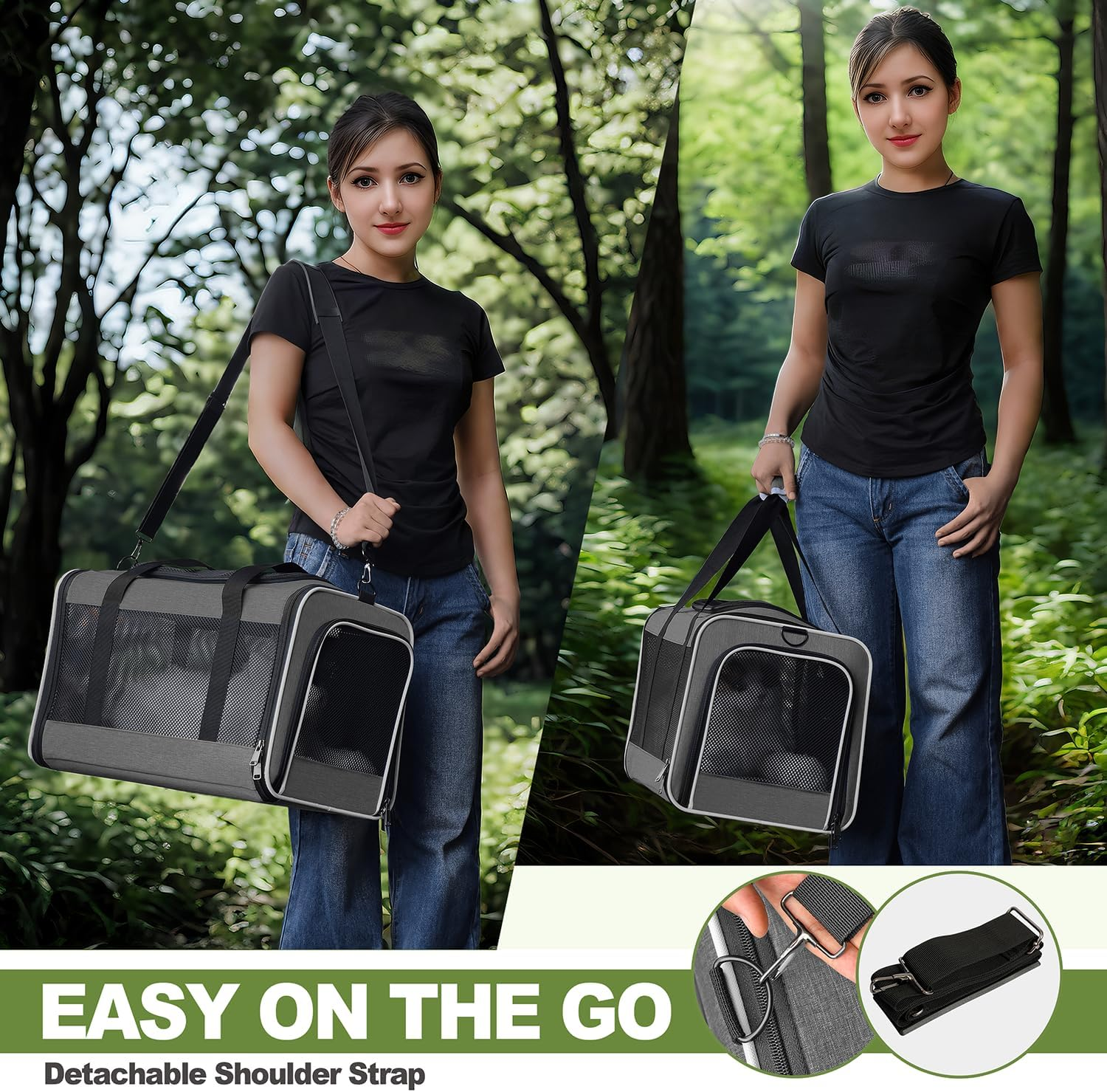 Cat Carrier 18X11X11 Top Load Soft Pet Travel Bag over 15 Lbs, Collapsible Small Dog Puppy Crate 10 Pounds, Small Animal Rabbit Kennel Carrying Case, Kitten Mesh Cage Medium Cat under 25 Grey - Image 7