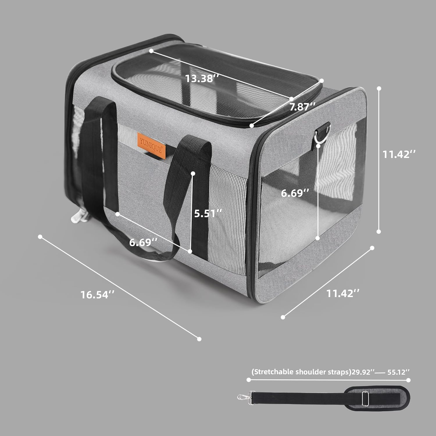 Soft-Sided Cat & Dog Carrier for Pets up to 15 Lbs, Airline Approved Collapsible Travel Puppy Carrier with Lightweight Fabric Design (Grey) - Image 2