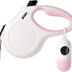 Retractable Dog Leash for Small Breed up to 26 Lbs, 16 Ft Pet Walking Leash with Dispenser and Poop Bags, Anti-Slip Handle, Reflective Strong Nylon Tape, One-Handed Brake (S, White & Pink)