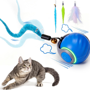 Interactive Cat Toy Ball - Automatic Interactive Cat Toys for Indoor Cats with 3 Tails, 2 Speeds Rechargeable Cat Enrichment Toys for Small/Medium/Large Cats to Keep Them Busy(Blue)