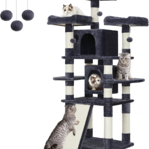 67 Inches Multi-Level Cat Tree for Large Cats, with Cozy Perches, Stable, Smoky Gray UPCT18G