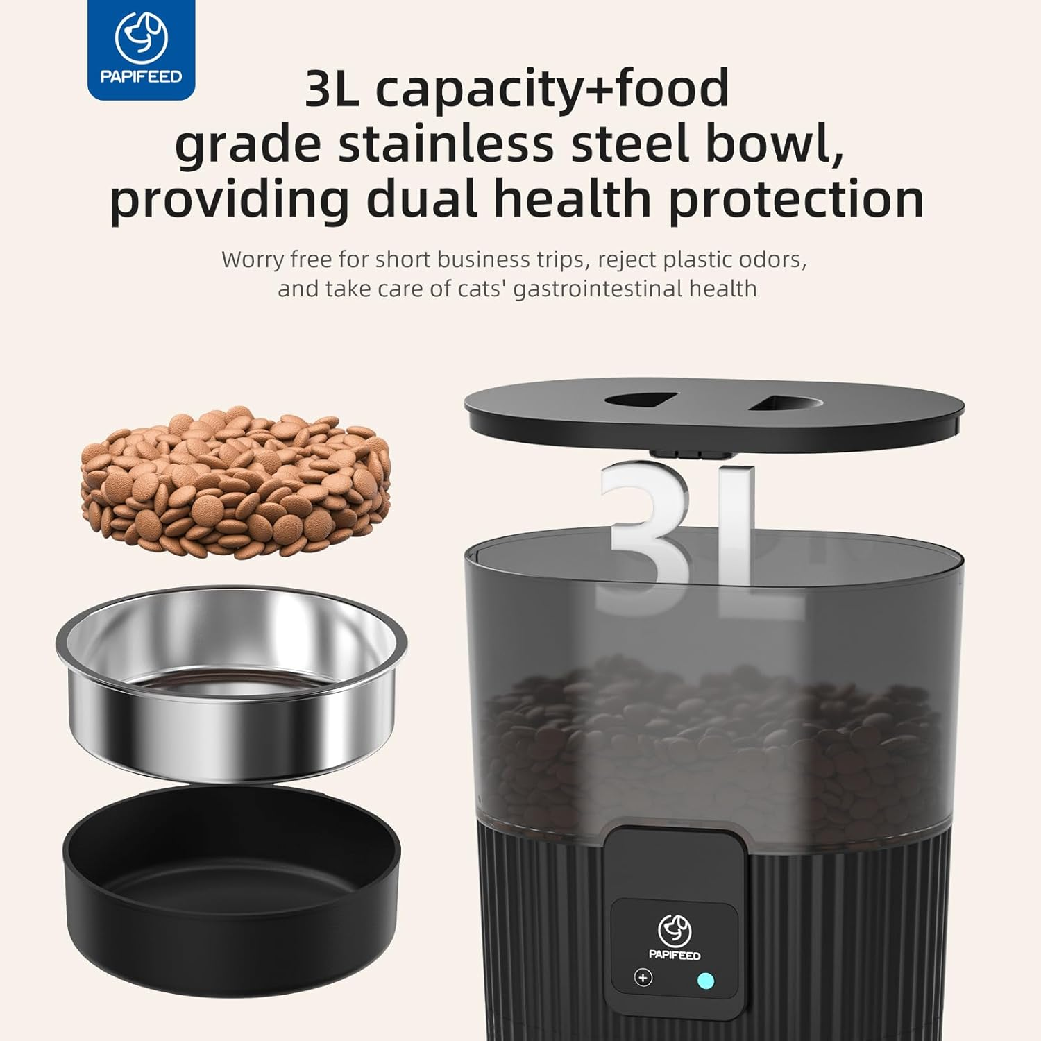 Automatic Cat Feeder 3.5L/15 Cup 2.4G Bluetooth Pet Feeder for Dog Work with Alexa & Echo Timed Cat Food Dispenser for Remote Feeding with Stainless Steel Bowl up to 10 Meals per Day with APP - Image 5
