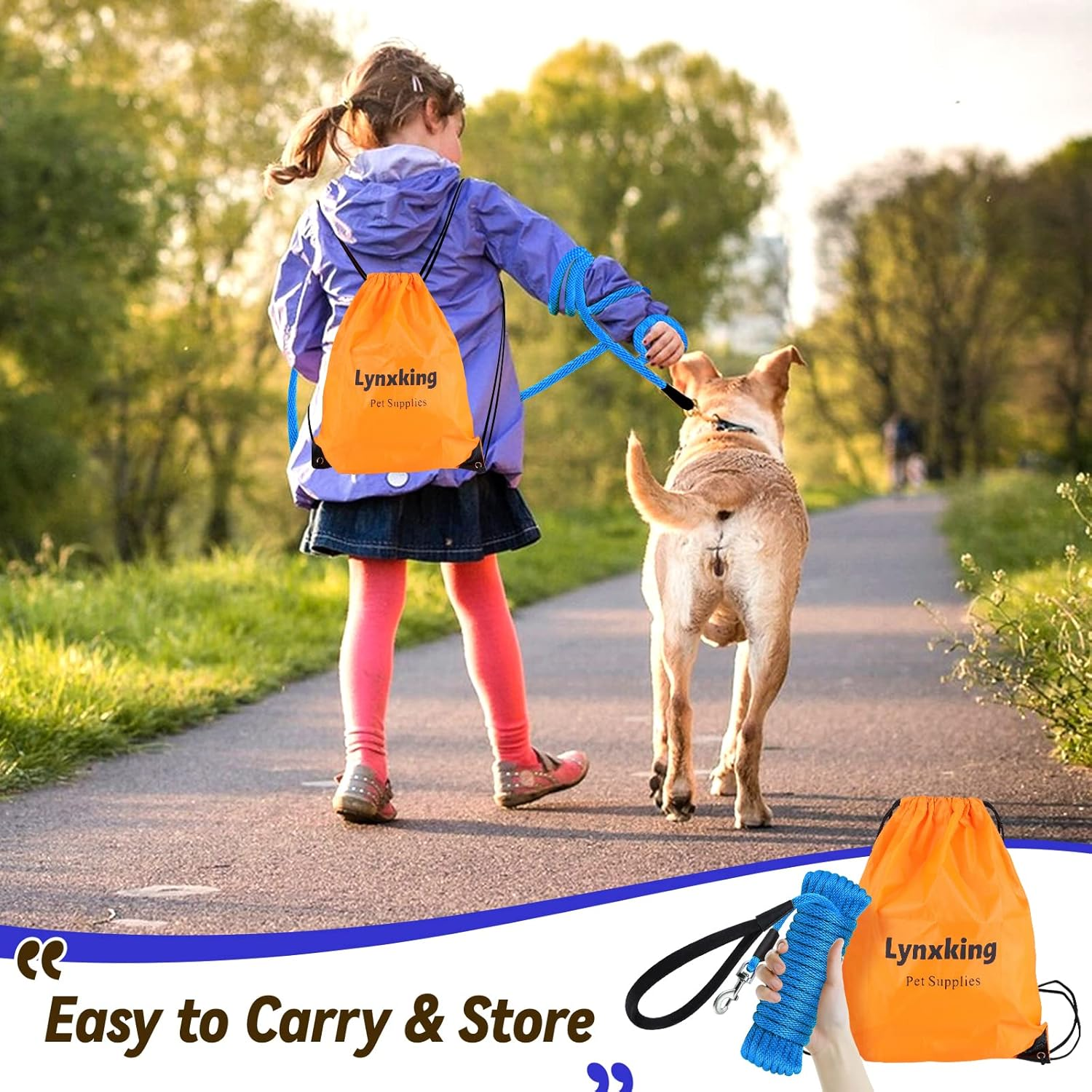 Check Cord Dog Leash Long Lead Training Tracking Line Comfortable Handle Heavy Duty Puppy Rope 10Ft 15Ft 30Ft 50Ft for Small Medium Large Dog Blue - Image 4