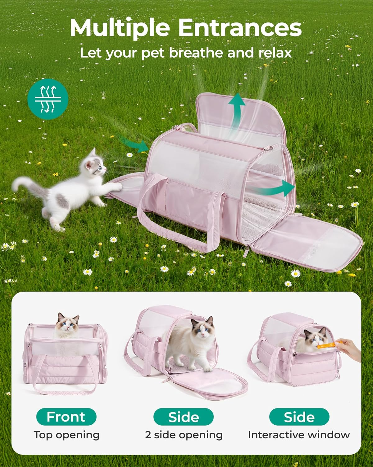 Cat Carrier: Soft-Sided Pet Carrier for Small Medium Cats Dogs Puppy Quilted Collapsible Puffy Travel Bag up to 20 Lbs Pink - Image 4