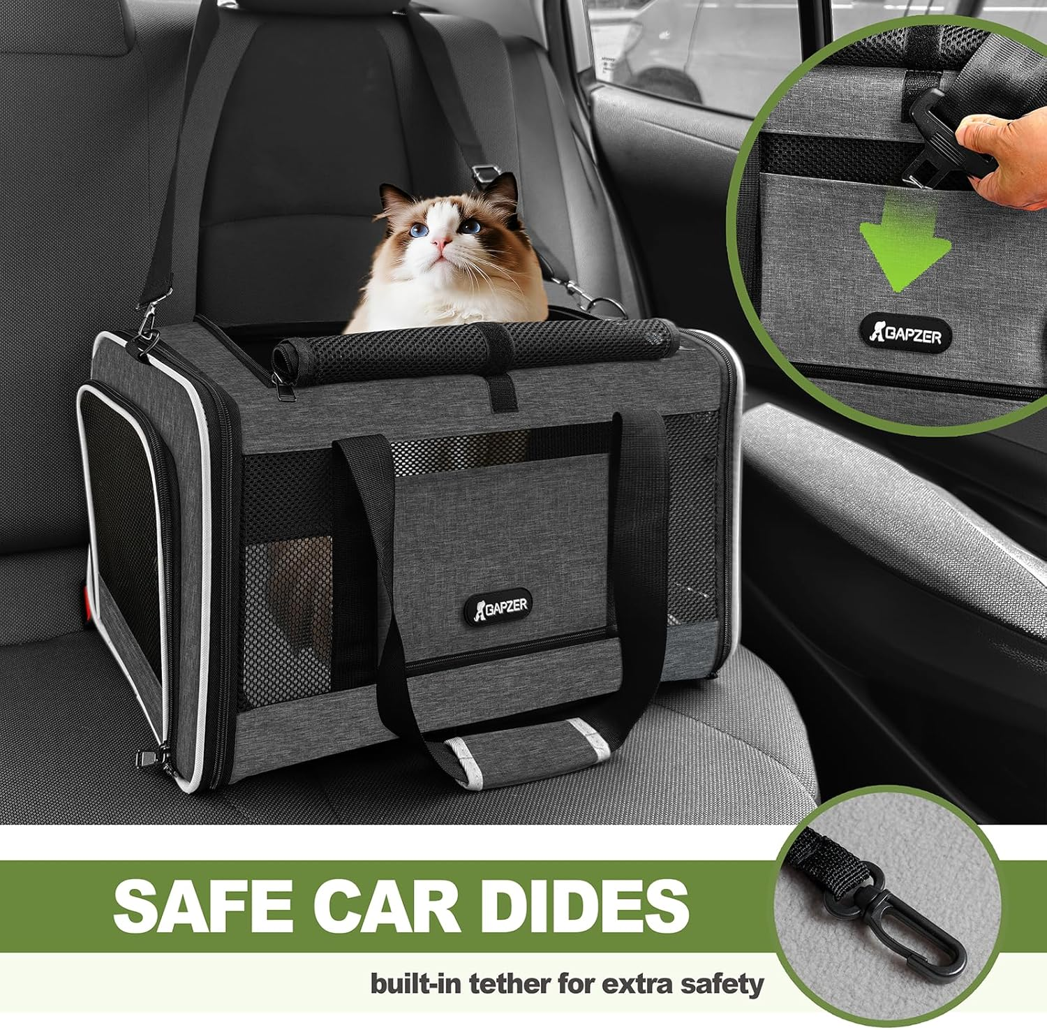 Cat Carrier 18X11X11 Top Load Soft Pet Travel Bag over 15 Lbs, Collapsible Small Dog Puppy Crate 10 Pounds, Small Animal Rabbit Kennel Carrying Case, Kitten Mesh Cage Medium Cat under 25 Grey - Image 8