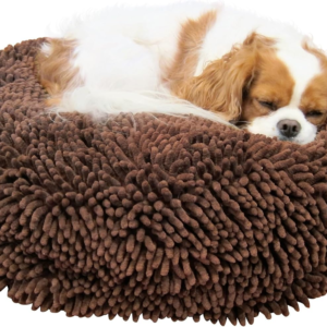 Super Snoozer Dog Bed - Microfiber Chenille round Bed for Dogs - Moisture Wicking Comfort - Removable Washable Cover (Dark Chocolate, Medium 24”X24”X6”)