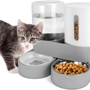 Automatic Dog Feeder and Water Dispenser, 2-In-1 Gravity Pet Water and Food Dispenser, 2.6L Pet Waterer, 2.4L Pet Feeder for Small Medium Cats Dogs