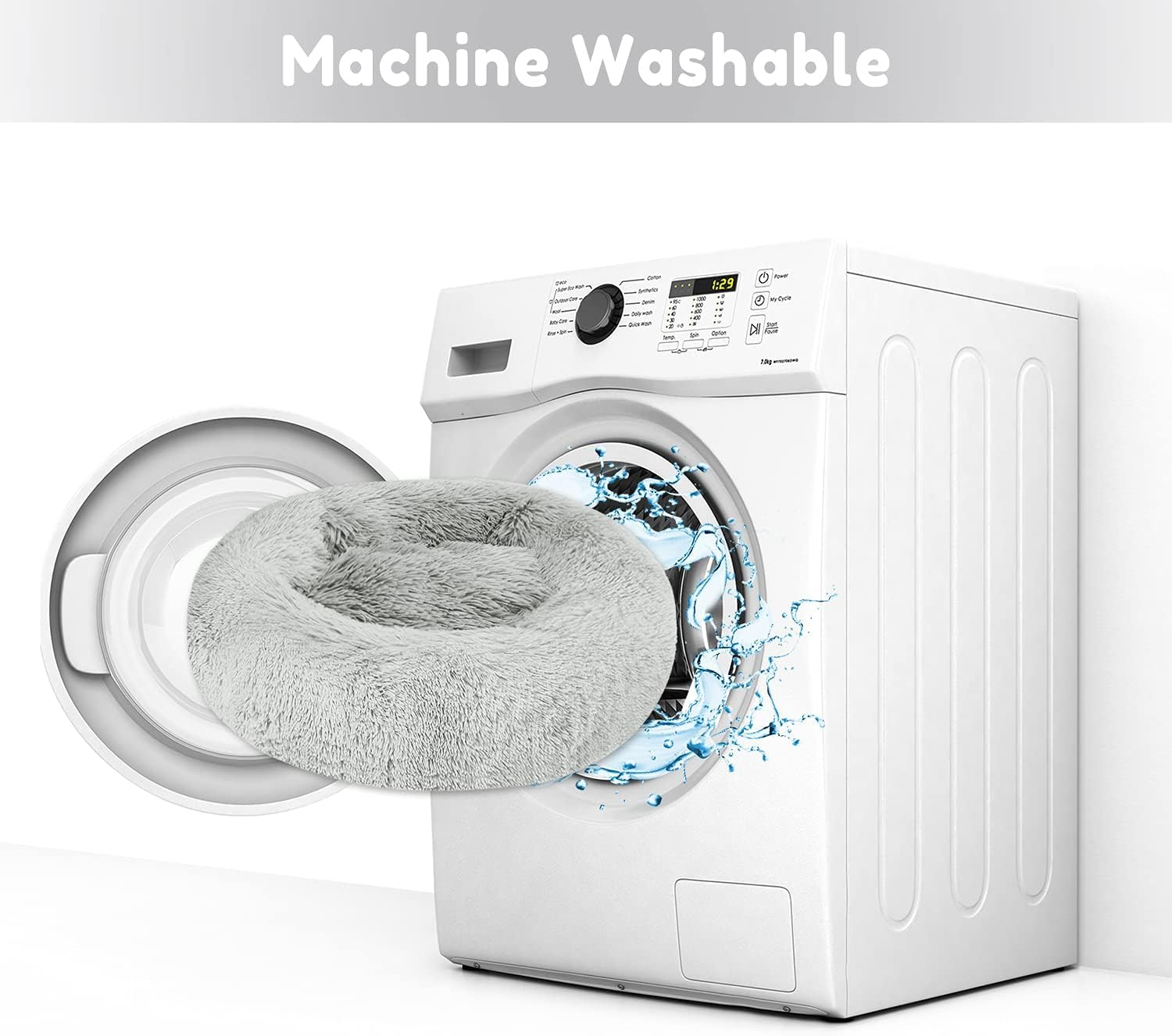 Calming Dog & Cat Bed, round Soft Anti-Anxiety Donut Cuddler Warming Cozy Fluffy Faux Fur Plush Cushion Bed for Small Medium Dogs and Cats (20"/24"/27"/30"), Smoke Grey - Image 6