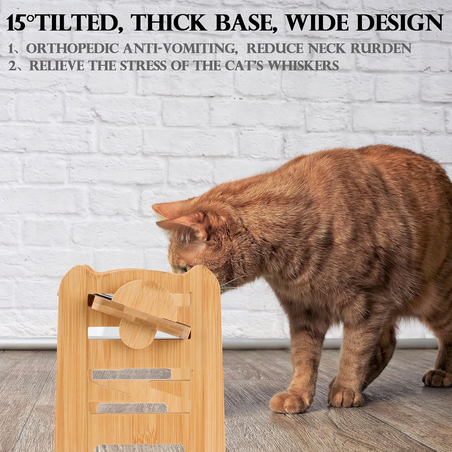 2 Set Elevated Dog Cat Bowls, 15 Tilted Raised Pet Bowl for Puppy and Cats Adjustable Dog Food Feeding Dishes Wood Stand Pet Feeder with Stainless Steel and Non Slip Feet - Image 7