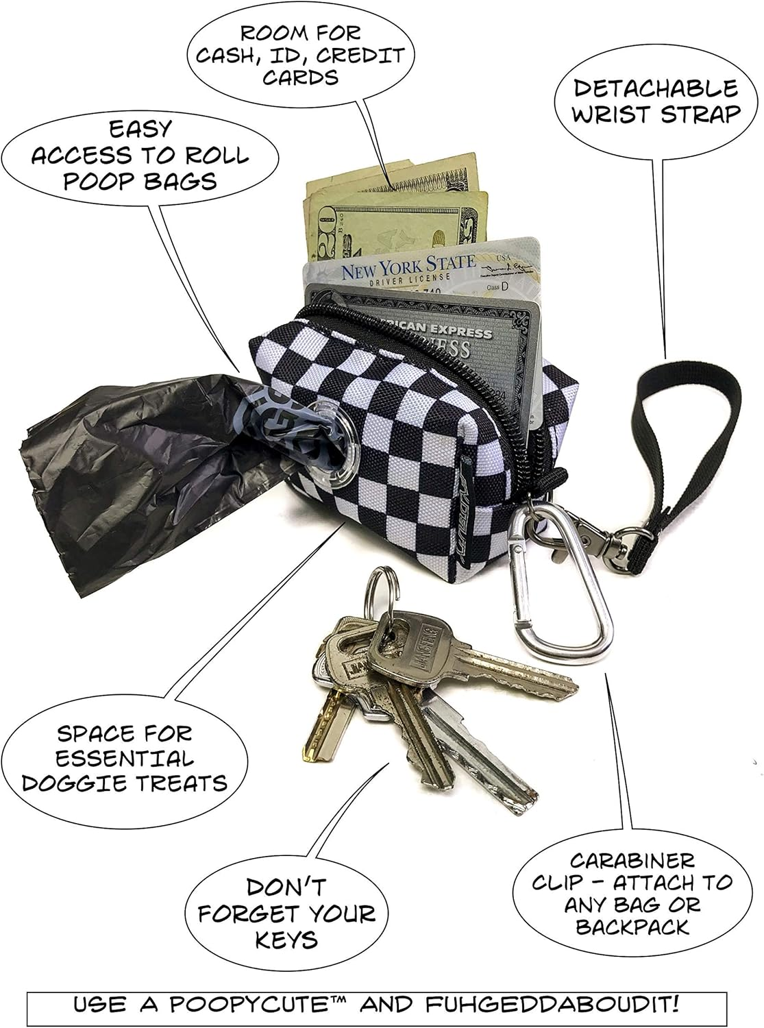 - Cute Dog Poop Bag Holder for Leash Poop Bags for Dogs Vegan Friendly Dog Poop Bag Dispenser Dog Treat Pouch Leash Poop Bag Holder Dog Waste Bag Dispenser Dog Bag Holder Checkered - Image 2