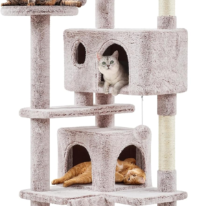 54In Cat Tree, Cat Tower with Double Condo, Sisal Scratching Posts, and Dangling Balls, Pet Furniture Kitten Play House