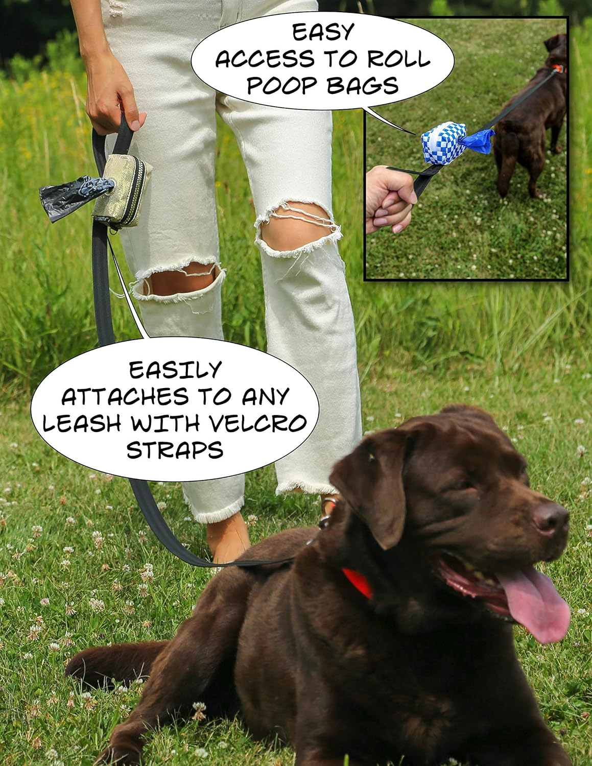 - Cute Dog Poop Bag Holder for Leash Poop Bags for Dogs Vegan Friendly Dog Poop Bag Dispenser Dog Treat Pouch Leash Poop Bag Holder Dog Waste Bag Dispenser Dog Bag Holder Checkered - Image 4