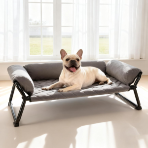 Cooling Elevated Outdoor Dog Bed Cot + Orthopedic Indoor Small Dog Sofa Bed, Washable Cover & Sturdy X-Frame, 37X21.5Inches, Medium, Grey