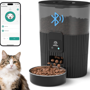 Automatic Cat Feeder 3.5L/15 Cup 2.4G Bluetooth Pet Feeder for Dog Work with Alexa & Echo Timed Cat Food Dispenser for Remote Feeding with Stainless Steel Bowl up to 10 Meals per Day with APP