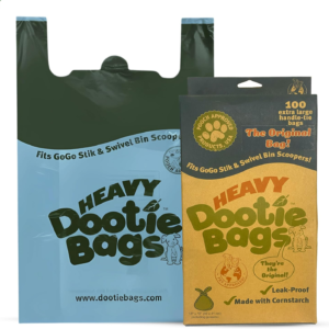 HEAVY Dootie Bags with EZ Tie Handles. Clean and Convenient for Pet Dog Poop, Cat Litter. Multi-Use. Great for Swivel Bin and  Scoopers. Made with Cornstarch. Strong, Leakproof and Very Large