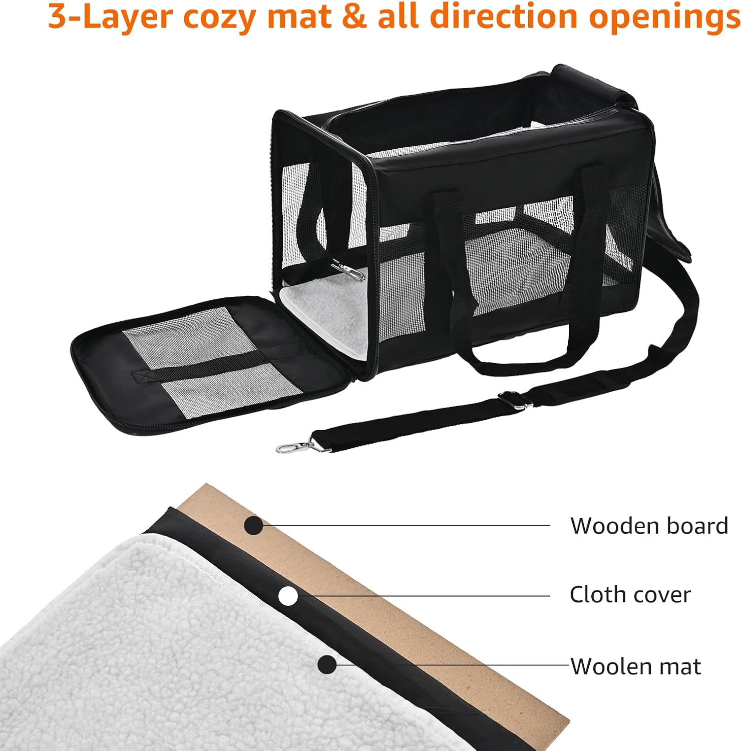 Soft-Sided Mesh Pet Travel Carrier for Dog, Cat, up to 22 Pounds, 19.7" L X 12" W X 12" H, Black - Image 2