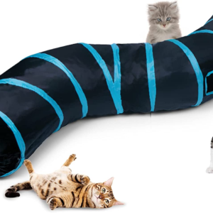 Cat Tunnel, S-2-Way Cat Tunnels for Indoor Cats, Collapsible Cat Play Tunnel, Interactive Toy Maze Cat House with 1 Play Ball for Cats, Puppy, Kitty, Kitten, Rabbit (Blue & Black)