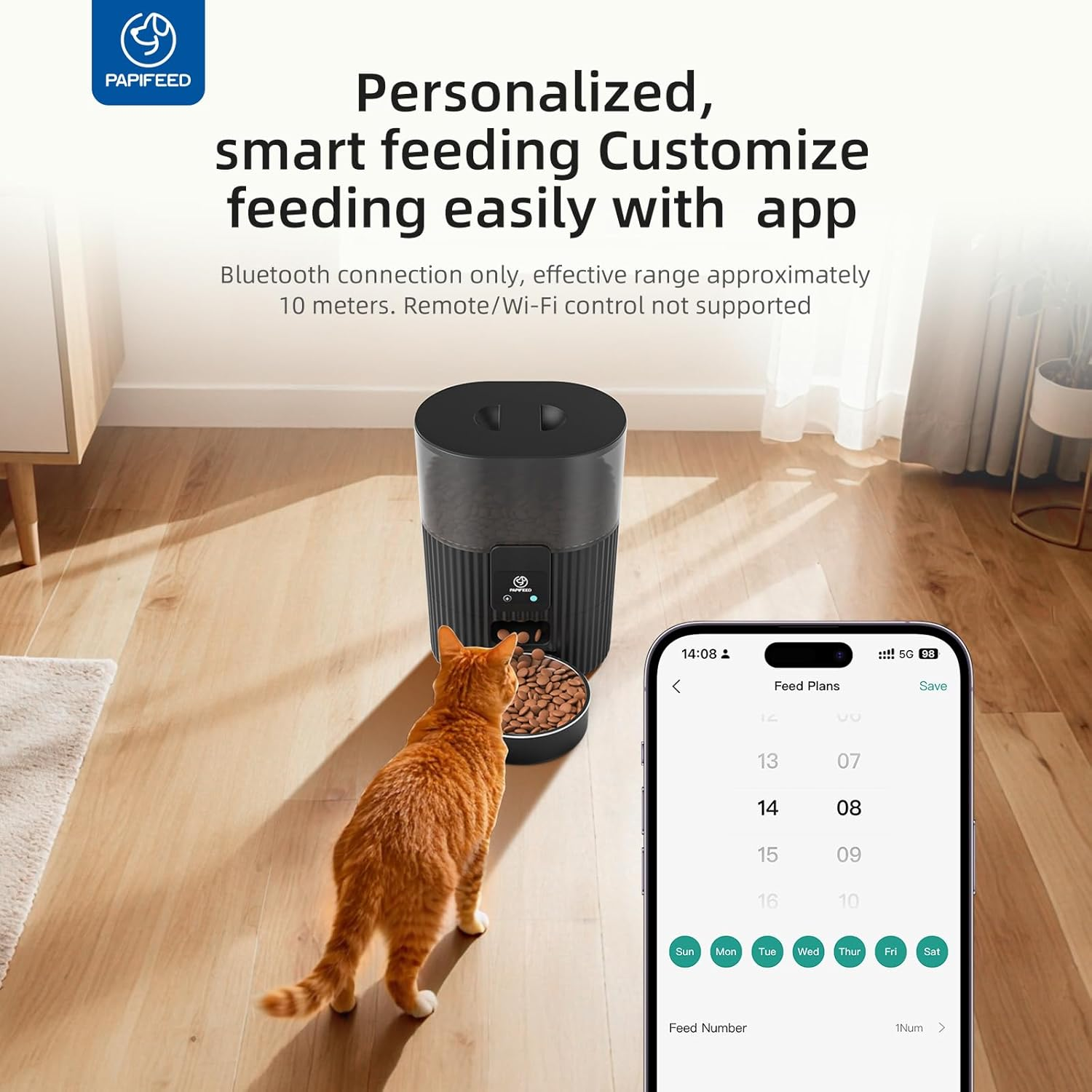 Automatic Cat Feeder 3.5L/15 Cup 2.4G Bluetooth Pet Feeder for Dog Work with Alexa & Echo Timed Cat Food Dispenser for Remote Feeding with Stainless Steel Bowl up to 10 Meals per Day with APP - Image 2