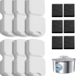 Official Cat Fountain Filter: 12 Cat Water Fountain Filter Replacement - 6 Carbon Filters & 6 Foam Filters - Suitable for  Stainless Steel Pet Fountains